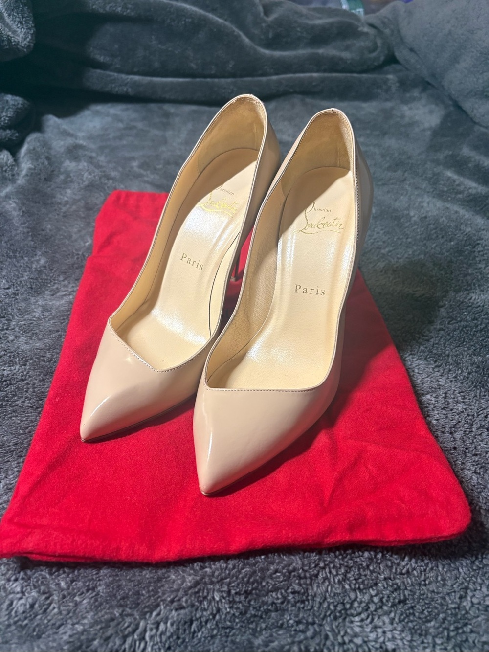 Christian Louboutin Nude Patent Pointed Toe Pumps